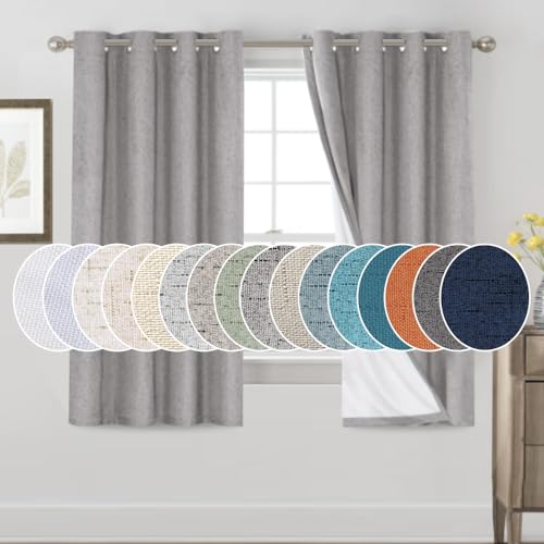 PrinceDeco Primitive Textured Linen 100% Blackout Curtains for Bedroom/Living Room Blackout Curtains 84 Inches Long, Energy Saving Window Treatment Curtains with White Liner (2 Panels, Natural)
