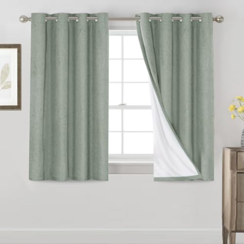 PrinceDeco Primitive Textured Linen 100% Blackout Curtains for Bedroom/Living Room Blackout Curtains 84 Inches Long, Energy Saving Window Treatment Curtains with White Liner (2 Panels, Natural)
