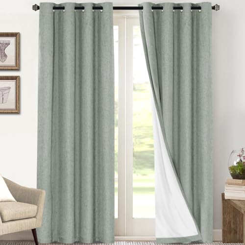 PrinceDeco Primitive Textured Linen 100% Blackout Curtains for Bedroom/Living Room Blackout Curtains 84 Inches Long, Energy Saving Window Treatment Curtains with White Liner (2 Panels, Natural)