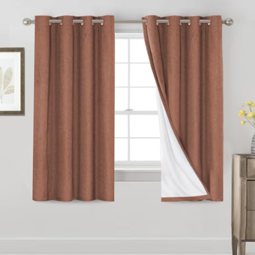 PrinceDeco Primitive Textured Linen 100% Blackout Curtains for Bedroom/Living Room Blackout Curtains 84 Inches Long, Energy Saving Window Treatment Curtains with White Liner (2 Panels, Natural)