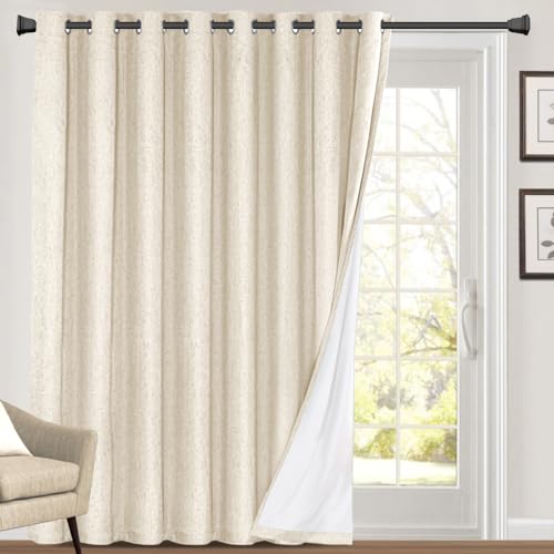 PrinceDeco Primitive Textured Linen 100% Blackout Curtains for Bedroom/Living Room Blackout Curtains 84 Inches Long, Energy Saving Window Treatment Curtains with White Liner (2 Panels, Natural)