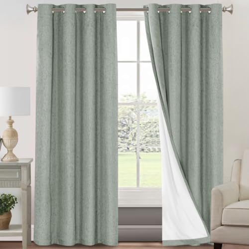 PrinceDeco Primitive Textured Linen 100% Blackout Curtains for Bedroom/Living Room Blackout Curtains 84 Inches Long, Energy Saving Window Treatment Curtains with White Liner (2 Panels, Natural)