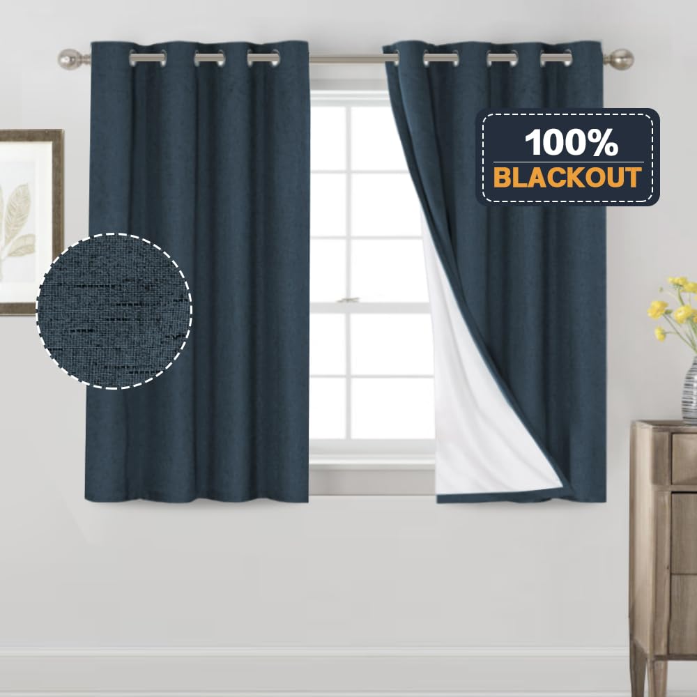 PrinceDeco Primitive Textured Linen 100% Blackout Curtains for Bedroom/Living Room Blackout Curtains 84 Inches Long, Energy Saving Window Treatment Curtains with White Liner (2 Panels, Natural)