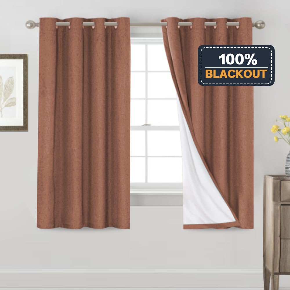 PrinceDeco Primitive Textured Linen 100% Blackout Curtains for Bedroom/Living Room Blackout Curtains 84 Inches Long, Energy Saving Window Treatment Curtains with White Liner (2 Panels, Natural)