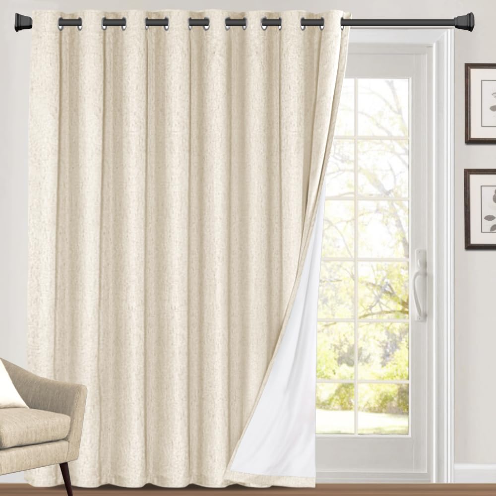 PrinceDeco Primitive Textured Linen 100% Blackout Curtains for Bedroom/Living Room Blackout Curtains 84 Inches Long, Energy Saving Window Treatment Curtains with White Liner (2 Panels, Natural)