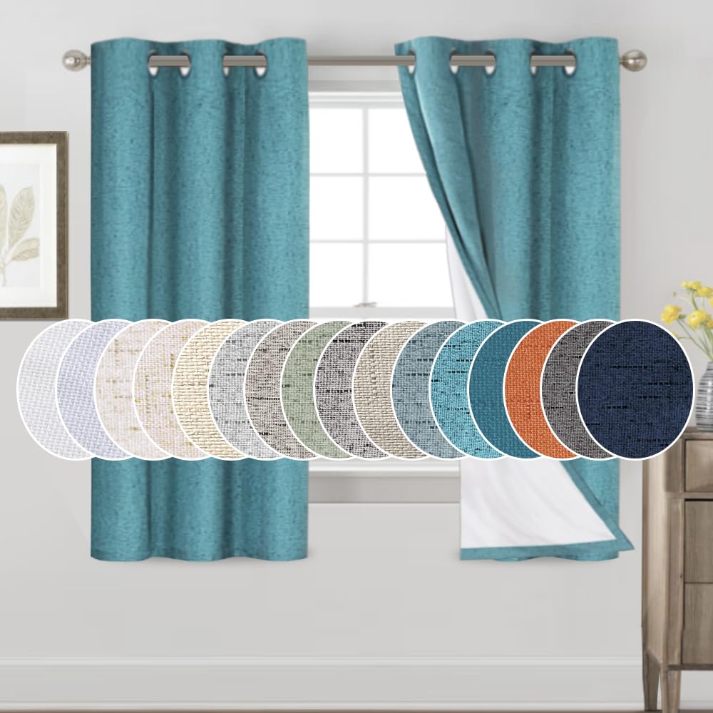 PrinceDeco Primitive Textured Linen 100% Blackout Curtains for Bedroom/Living Room Blackout Curtains 84 Inches Long, Energy Saving Window Treatment Curtains with White Liner (2 Panels, Natural)