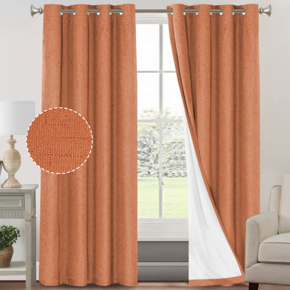 PrinceDeco Primitive Textured Linen 100% Blackout Curtains for Bedroom/Living Room Blackout Curtains 84 Inches Long, Energy Saving Window Treatment Curtains with White Liner (2 Panels, Natural)