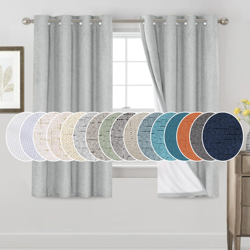 PrinceDeco Primitive Textured Linen 100% Blackout Curtains for Bedroom/Living Room Blackout Curtains 84 Inches Long, Energy Saving Window Treatment Curtains with White Liner (2 Panels, Natural)