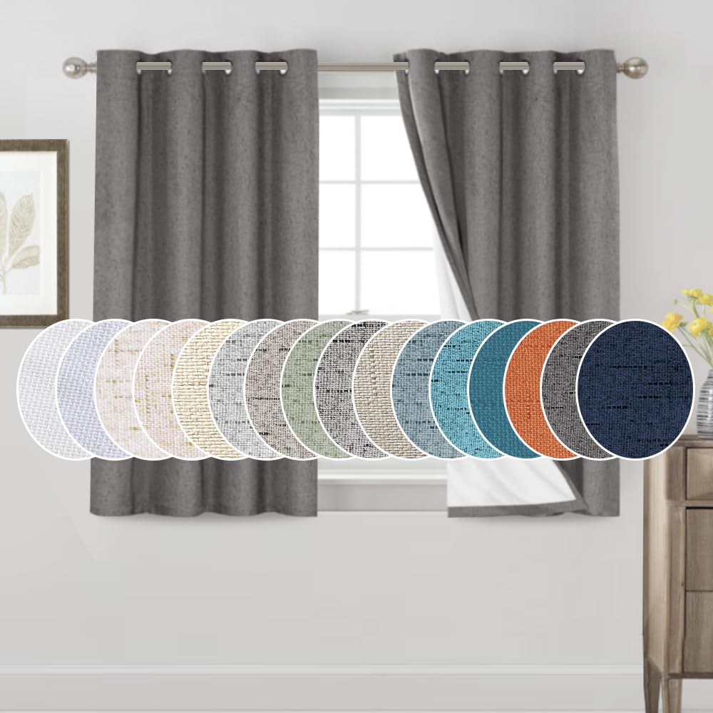 PrinceDeco Primitive Textured Linen 100% Blackout Curtains for Bedroom/Living Room Blackout Curtains 84 Inches Long, Energy Saving Window Treatment Curtains with White Liner (2 Panels, Natural)