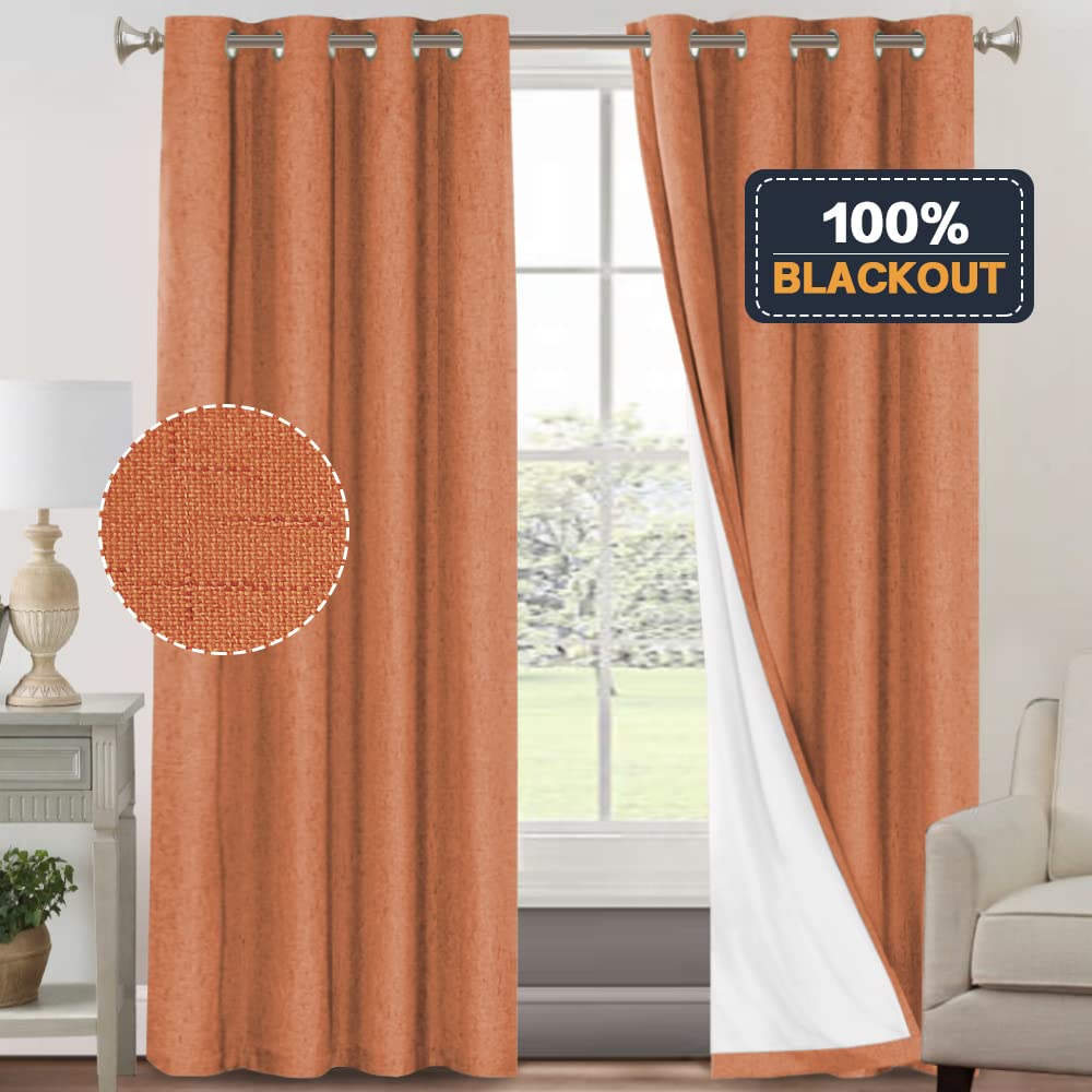 PrinceDeco Primitive Textured Linen 100% Blackout Curtains for Bedroom/Living Room Blackout Curtains 84 Inches Long, Energy Saving Window Treatment Curtains with White Liner (2 Panels, Natural)