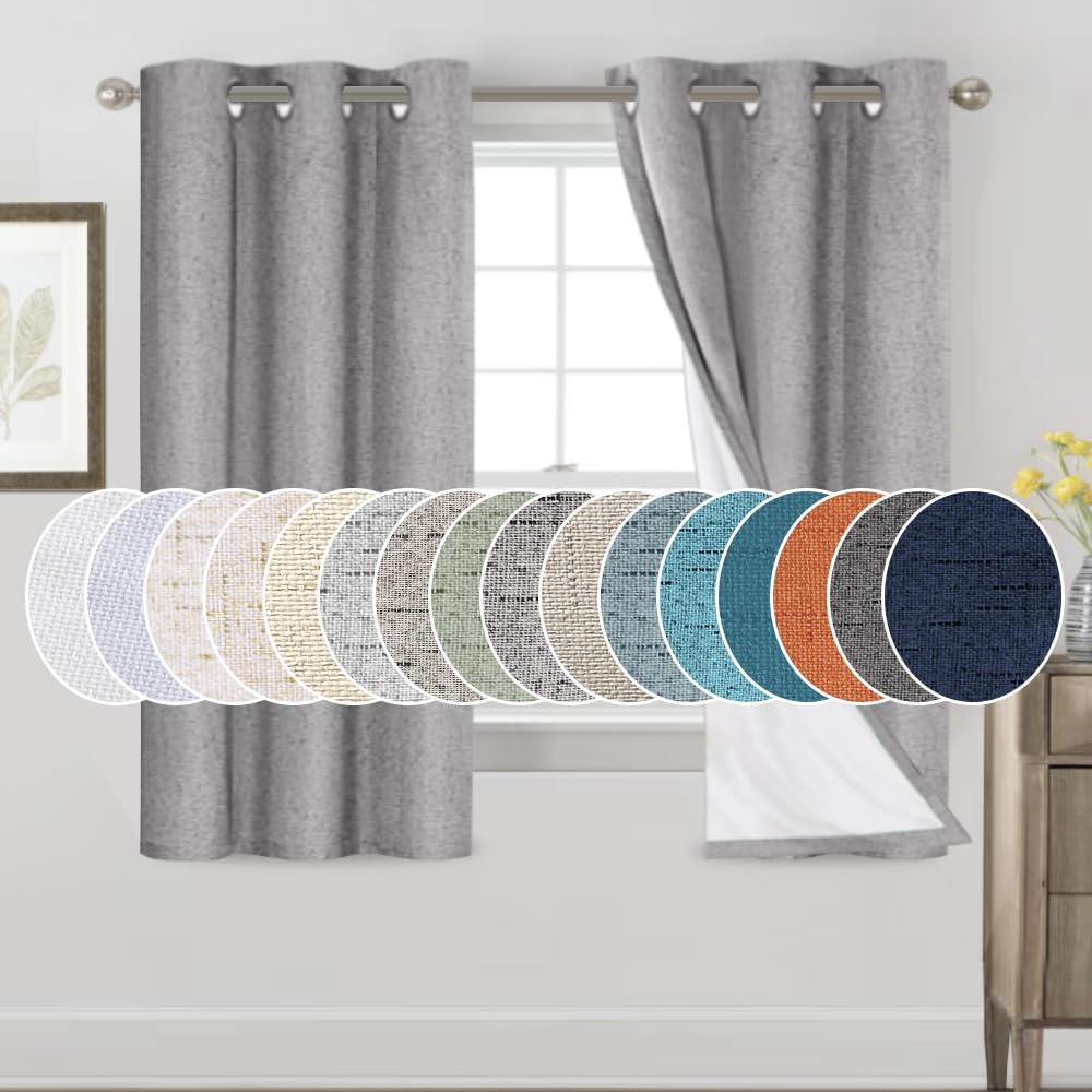 PrinceDeco Primitive Textured Linen 100% Blackout Curtains for Bedroom/Living Room Blackout Curtains 84 Inches Long, Energy Saving Window Treatment Curtains with White Liner (2 Panels, Natural)