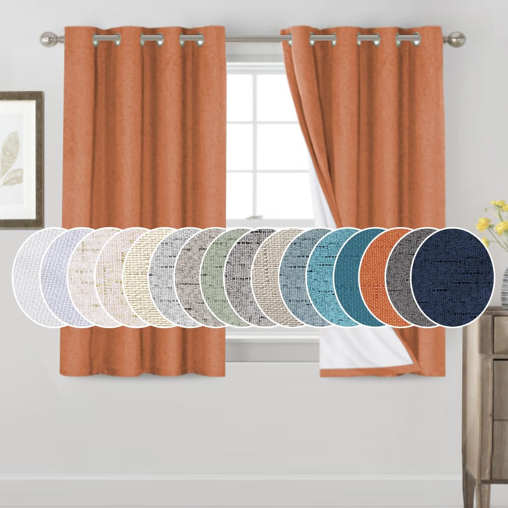 PrinceDeco Primitive Textured Linen 100% Blackout Curtains for Bedroom/Living Room Blackout Curtains 84 Inches Long, Energy Saving Window Treatment Curtains with White Liner (2 Panels, Natural)