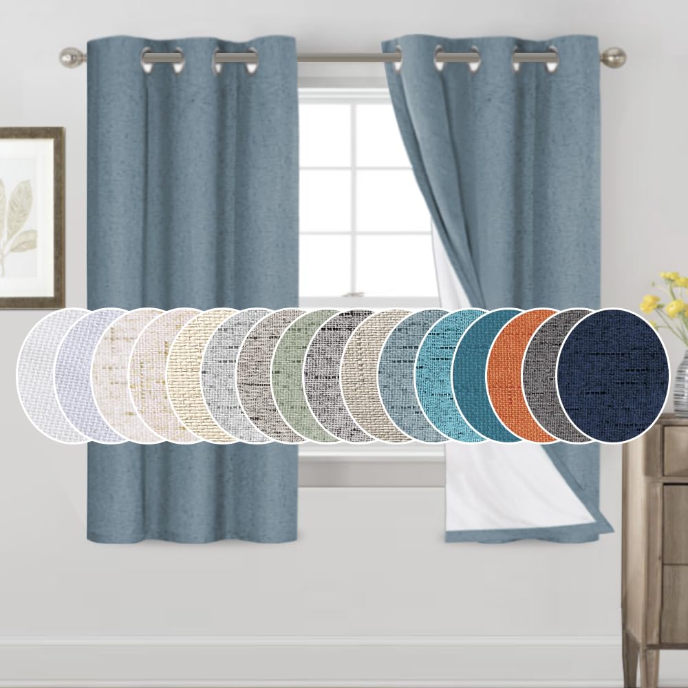 PrinceDeco Primitive Textured Linen 100% Blackout Curtains for Bedroom/Living Room Blackout Curtains 84 Inches Long, Energy Saving Window Treatment Curtains with White Liner (2 Panels, Natural)