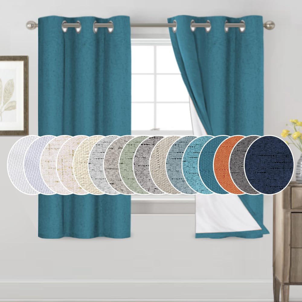 PrinceDeco Primitive Textured Linen 100% Blackout Curtains for Bedroom/Living Room Blackout Curtains 84 Inches Long, Energy Saving Window Treatment Curtains with White Liner (2 Panels, Natural)