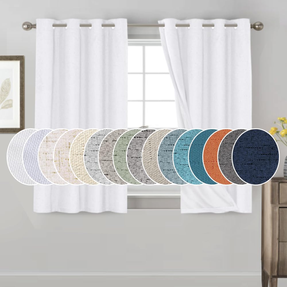 PrinceDeco Primitive Textured Linen 100% Blackout Curtains for Bedroom/Living Room Blackout Curtains 84 Inches Long, Energy Saving Window Treatment Curtains with White Liner (2 Panels, Natural)