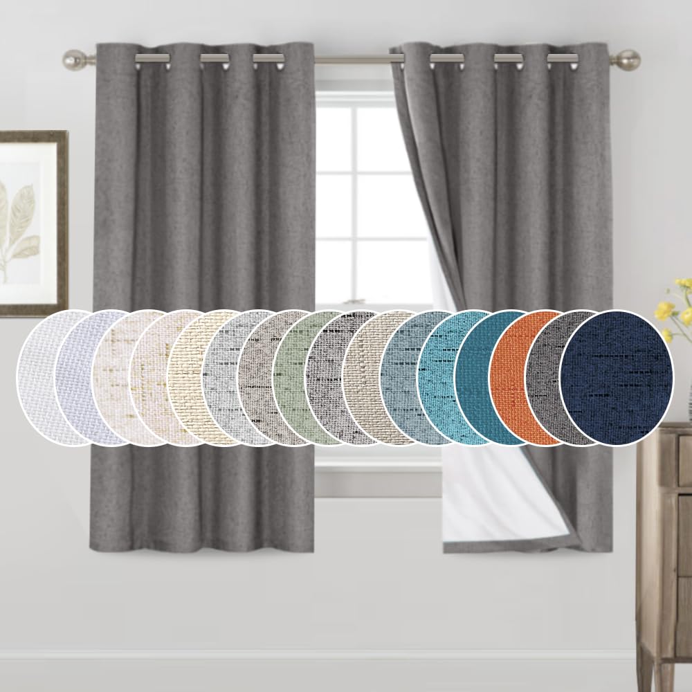 PrinceDeco Primitive Textured Linen 100% Blackout Curtains for Bedroom/Living Room Blackout Curtains 84 Inches Long, Energy Saving Window Treatment Curtains with White Liner (2 Panels, Natural)