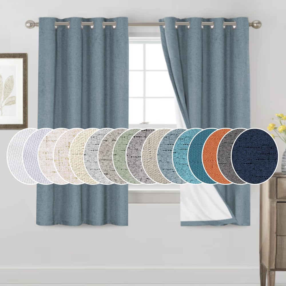 PrinceDeco Primitive Textured Linen 100% Blackout Curtains for Bedroom/Living Room Blackout Curtains 84 Inches Long, Energy Saving Window Treatment Curtains with White Liner (2 Panels, Natural)