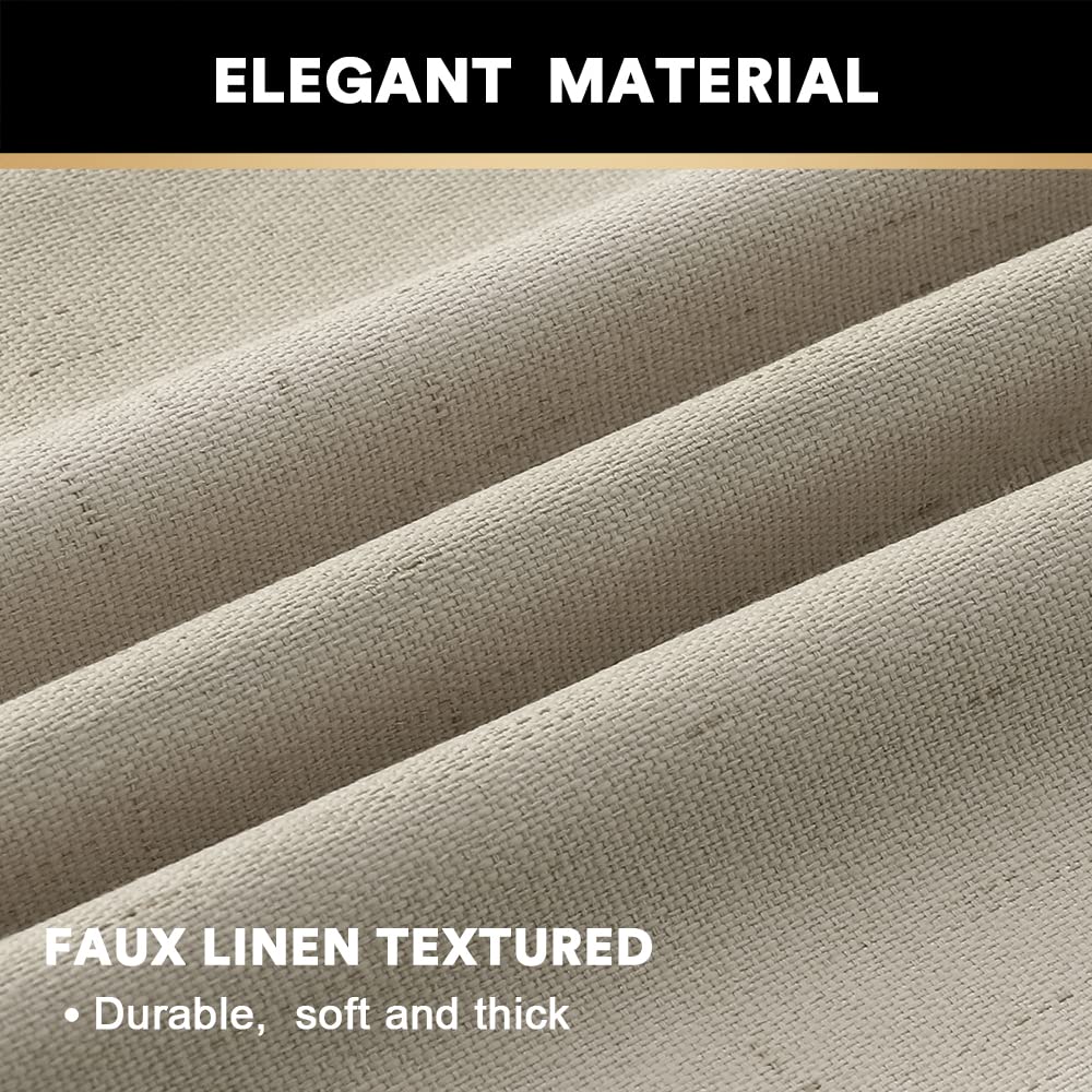 PrinceDeco Primitive Textured Linen 100% Blackout Curtains for Bedroom/Living Room Blackout Curtains 84 Inches Long, Energy Saving Window Treatment Curtains with White Liner (2 Panels, Natural)