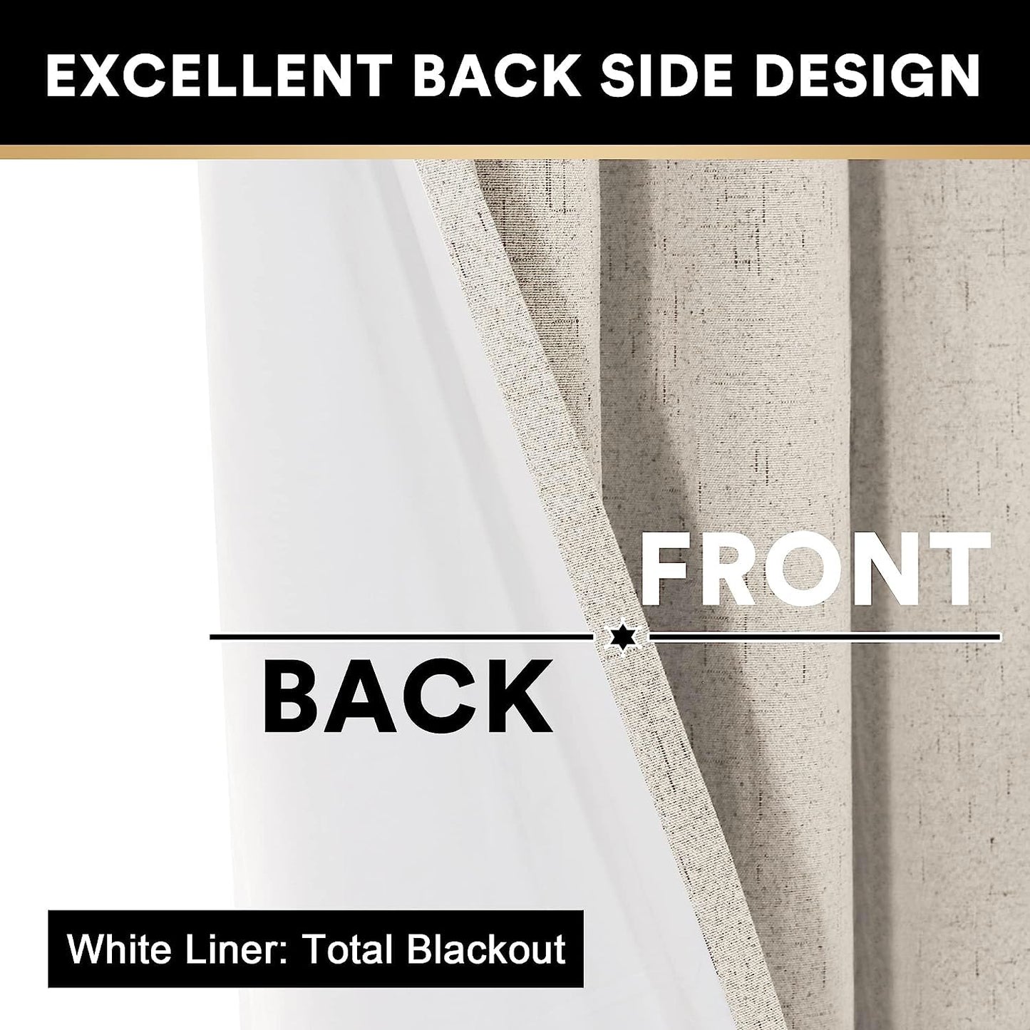 PrinceDeco Primitive Textured Linen 100% Blackout Curtains for Bedroom/Living Room Blackout Curtains 84 Inches Long, Energy Saving Window Treatment Curtains with White Liner (2 Panels, Natural)