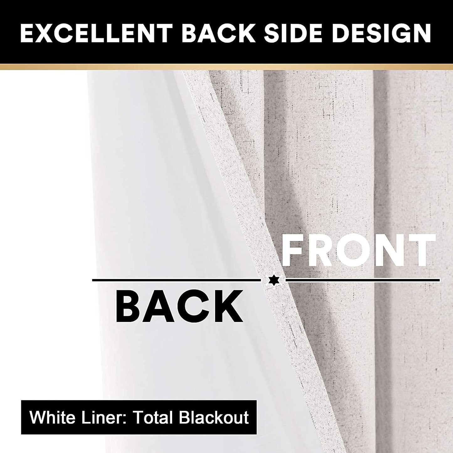 PrinceDeco Primitive Textured Linen 100% Blackout Curtains for Bedroom/Living Room Blackout Curtains 84 Inches Long, Energy Saving Window Treatment Curtains with White Liner (2 Panels, Natural)