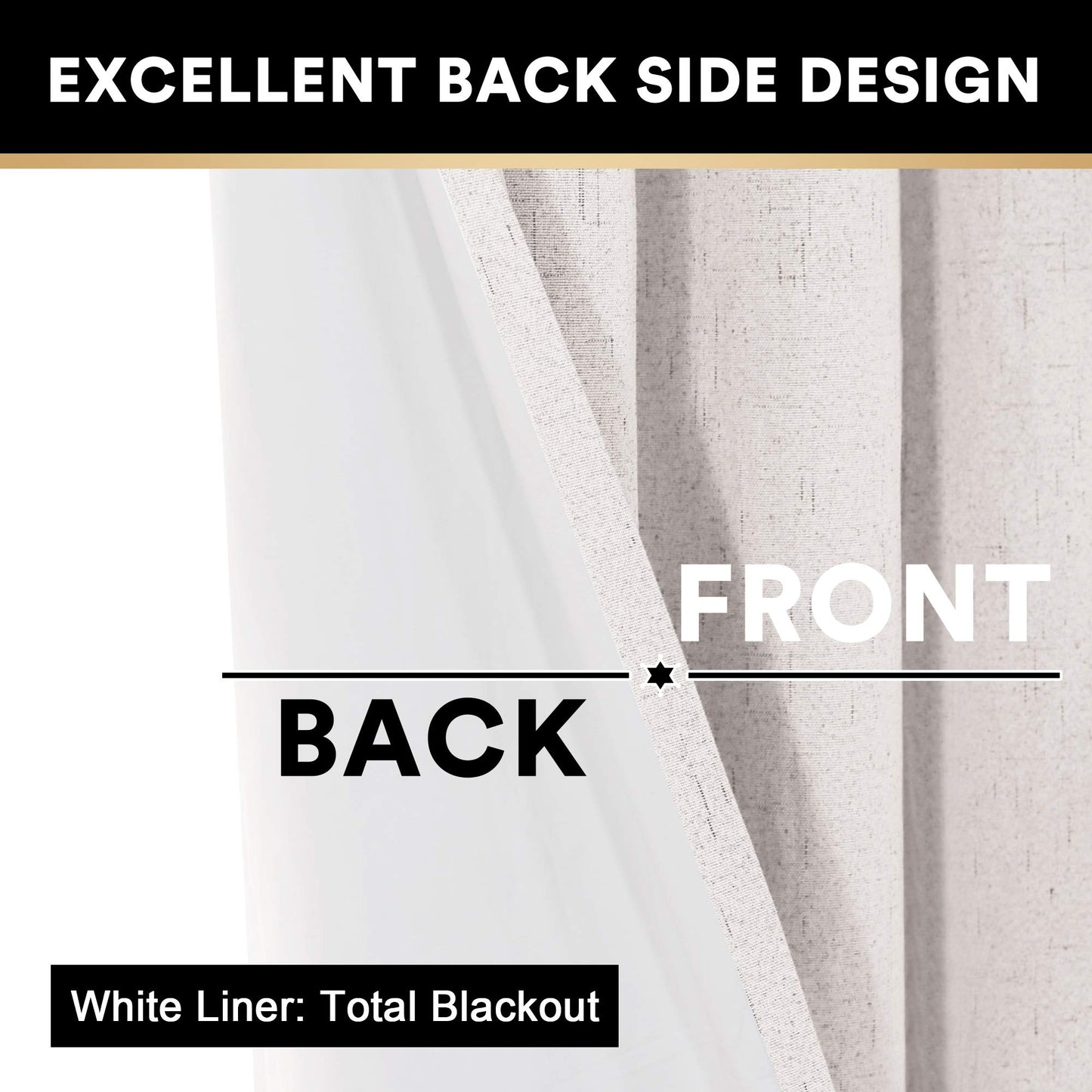 PrinceDeco Primitive Textured Linen 100% Blackout Curtains for Bedroom/Living Room Blackout Curtains 84 Inches Long, Energy Saving Window Treatment Curtains with White Liner (2 Panels, Natural)