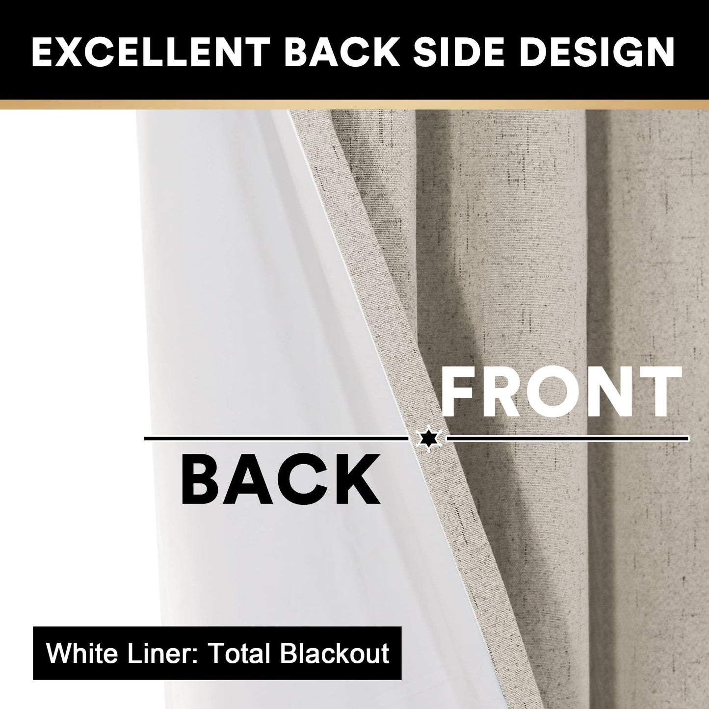 PrinceDeco Primitive Textured Linen 100% Blackout Curtains for Bedroom/Living Room Blackout Curtains 84 Inches Long, Energy Saving Window Treatment Curtains with White Liner (2 Panels, Natural)