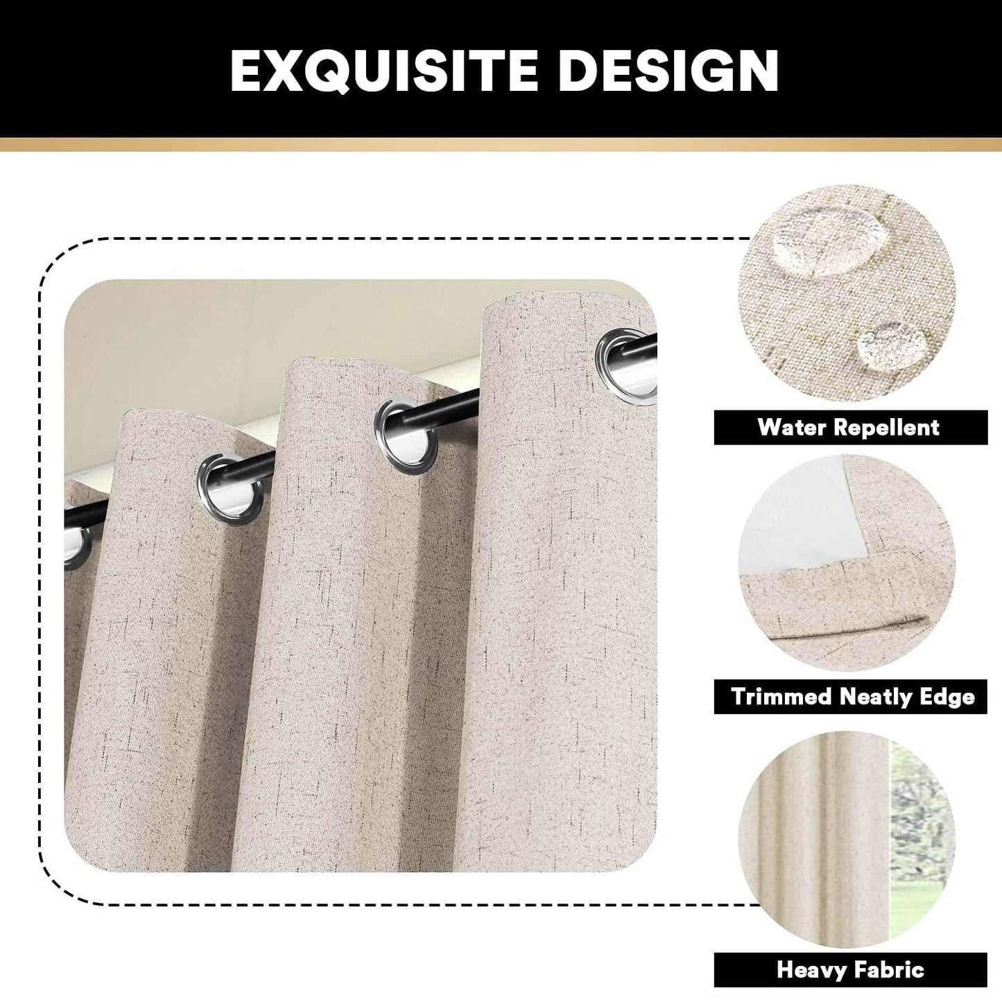 PrinceDeco Primitive Textured Linen 100% Blackout Curtains for Bedroom/Living Room Blackout Curtains 84 Inches Long, Energy Saving Window Treatment Curtains with White Liner (2 Panels, Natural)