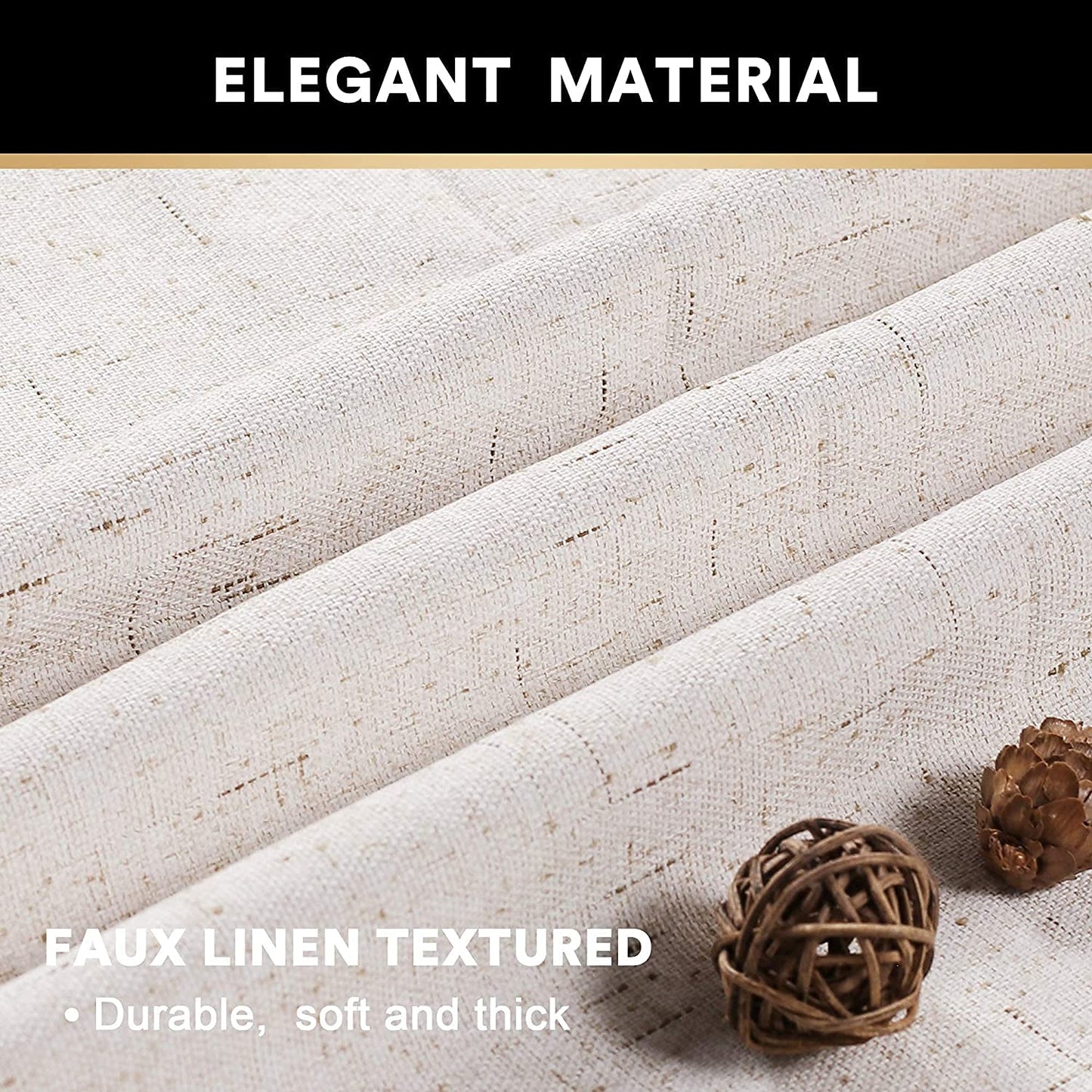 PrinceDeco Primitive Textured Linen 100% Blackout Curtains for Bedroom/Living Room Blackout Curtains 84 Inches Long, Energy Saving Window Treatment Curtains with White Liner (2 Panels, Natural)