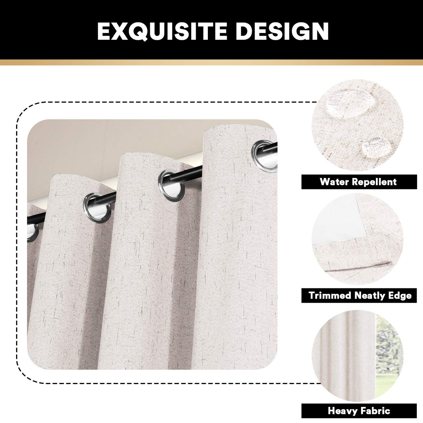 PrinceDeco Primitive Textured Linen 100% Blackout Curtains for Bedroom/Living Room Blackout Curtains 84 Inches Long, Energy Saving Window Treatment Curtains with White Liner (2 Panels, Natural)