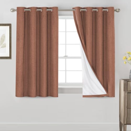 PrinceDeco Primitive Textured Linen 100% Blackout Curtains for Bedroom/Living Room Blackout Curtains 84 Inches Long, Energy Saving Window Treatment Curtains with White Liner (2 Panels, Natural)