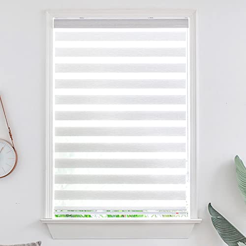 Zebra Roller Window Blinds,Custom Cut to Size,Roller Blinds Dual Layer Roller Shade Blinds, White,Fixed 64 InchesHigh,20 Inches Width