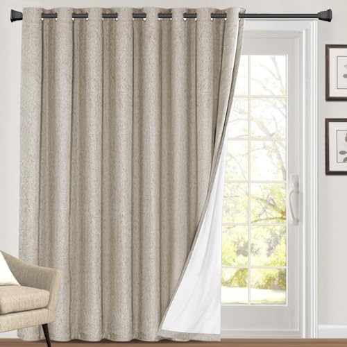 PrinceDeco Primitive Textured Linen 100% Blackout Curtains for Bedroom/Living Room Blackout Curtains 84 Inches Long, Energy Saving Window Treatment Curtains with White Liner (2 Panels, Natural)