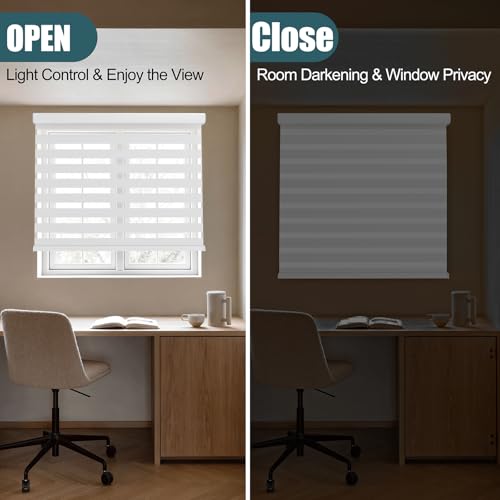 Zebra Blinds - Cordless Roller Window Shades, Dual Layer Light Filtering Roller Shades, 27" W X 64" H, Grey, Easy Install Day Night Window Blinds for Home, Office, French Door
