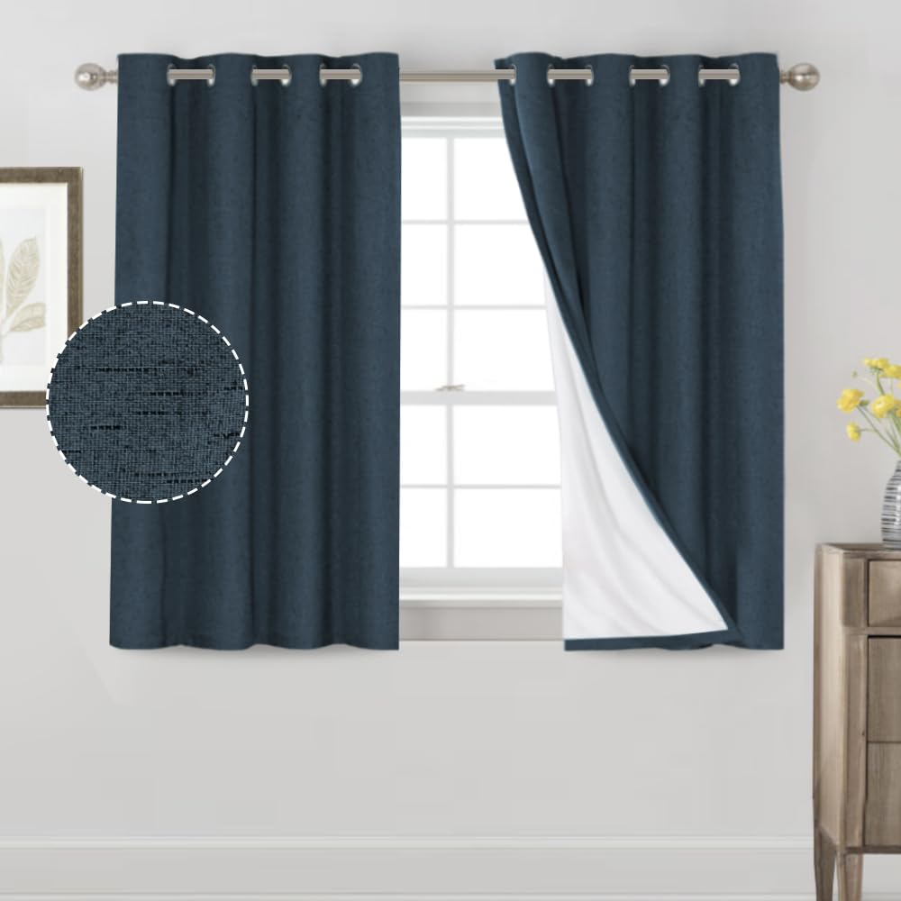 PrinceDeco Primitive Textured Linen 100% Blackout Curtains for Bedroom/Living Room Blackout Curtains 84 Inches Long, Energy Saving Window Treatment Curtains with White Liner (2 Panels, Natural)