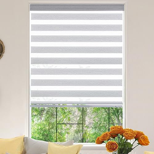Zebra Roller Window Blinds,Custom Cut to Size,Roller Blinds Dual Layer Roller Shade Blinds, White,Fixed 64 InchesHigh,20 Inches Width