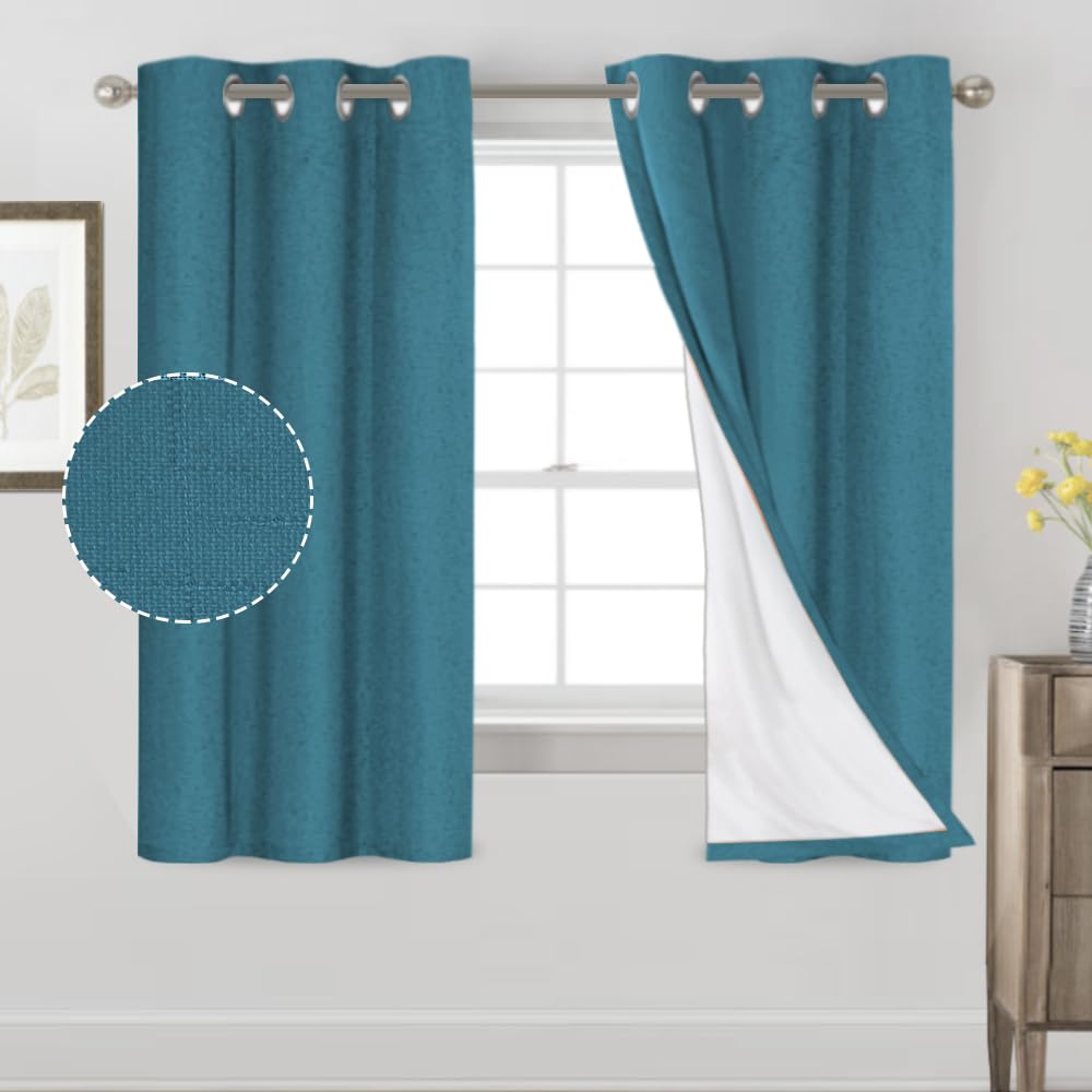 PrinceDeco Primitive Textured Linen 100% Blackout Curtains for Bedroom/Living Room Blackout Curtains 84 Inches Long, Energy Saving Window Treatment Curtains with White Liner (2 Panels, Natural)