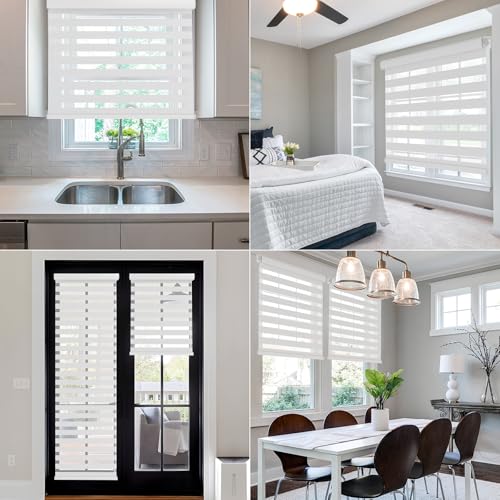 Zebra Blinds - Cordless Roller Window Shades, Dual Layer Light Filtering Roller Shades, 27" W X 64" H, Grey, Easy Install Day Night Window Blinds for Home, Office, French Door