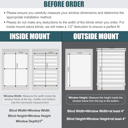 Zebra Blinds - Cordless Roller Window Shades, Dual Layer Light Filtering Roller Shades, 27" W X 64" H, Grey, Easy Install Day Night Window Blinds for Home, Office, French Door