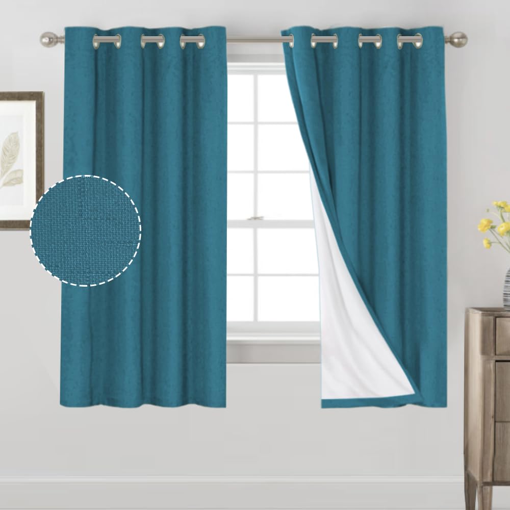 PrinceDeco Primitive Textured Linen 100% Blackout Curtains for Bedroom/Living Room Blackout Curtains 84 Inches Long, Energy Saving Window Treatment Curtains with White Liner (2 Panels, Natural)