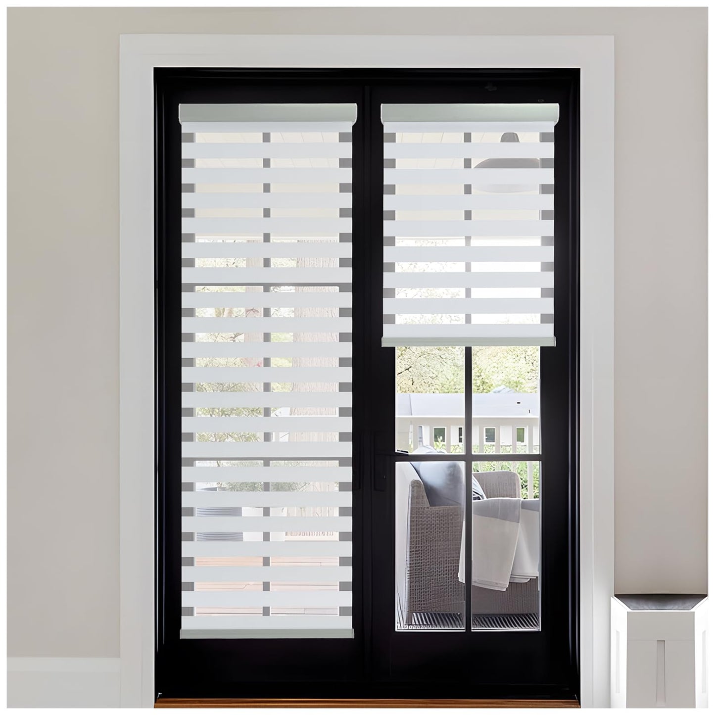 Zebra Blinds - Cordless Roller Window Shades, Dual Layer Light Filtering Roller Shades, 27" W X 64" H, Grey, Easy Install Day Night Window Blinds for Home, Office, French Door
