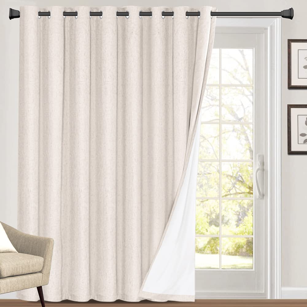 PrinceDeco Primitive Textured Linen 100% Blackout Curtains for Bedroom/Living Room Blackout Curtains 84 Inches Long, Energy Saving Window Treatment Curtains with White Liner (2 Panels, Natural)