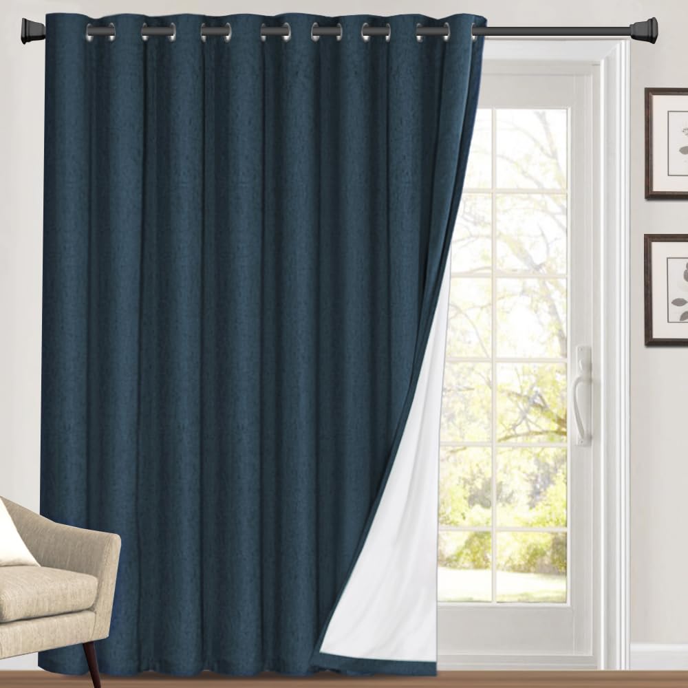 PrinceDeco Primitive Textured Linen 100% Blackout Curtains for Bedroom/Living Room Blackout Curtains 84 Inches Long, Energy Saving Window Treatment Curtains with White Liner (2 Panels, Natural)