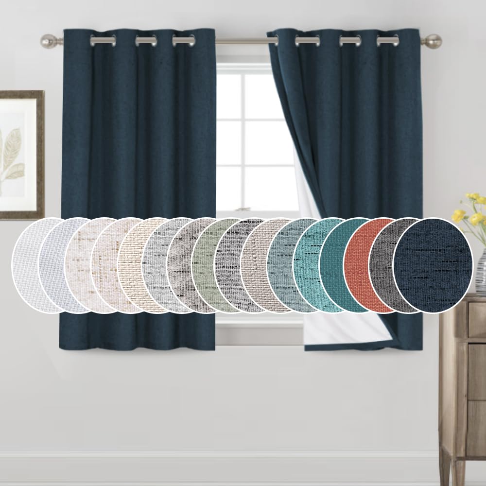 PrinceDeco Primitive Textured Linen 100% Blackout Curtains for Bedroom/Living Room Blackout Curtains 84 Inches Long, Energy Saving Window Treatment Curtains with White Liner (2 Panels, Natural)