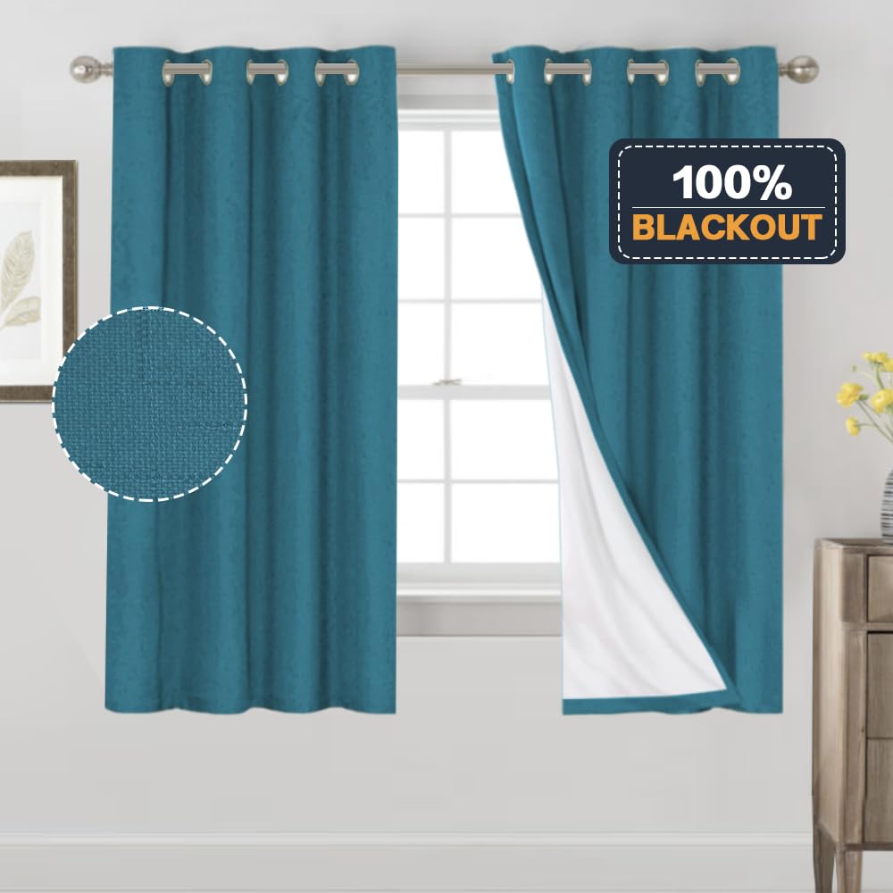 PrinceDeco Primitive Textured Linen 100% Blackout Curtains for Bedroom/Living Room Blackout Curtains 84 Inches Long, Energy Saving Window Treatment Curtains with White Liner (2 Panels, Natural)