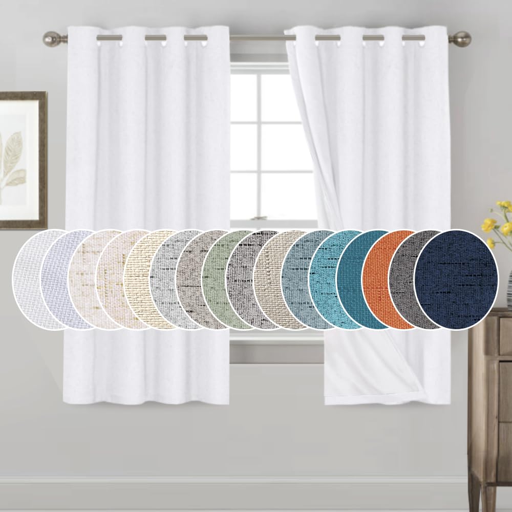 PrinceDeco Primitive Textured Linen 100% Blackout Curtains for Bedroom/Living Room Blackout Curtains 84 Inches Long, Energy Saving Window Treatment Curtains with White Liner (2 Panels, Natural)