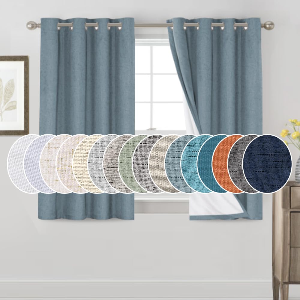 PrinceDeco Primitive Textured Linen 100% Blackout Curtains for Bedroom/Living Room Blackout Curtains 84 Inches Long, Energy Saving Window Treatment Curtains with White Liner (2 Panels, Natural)