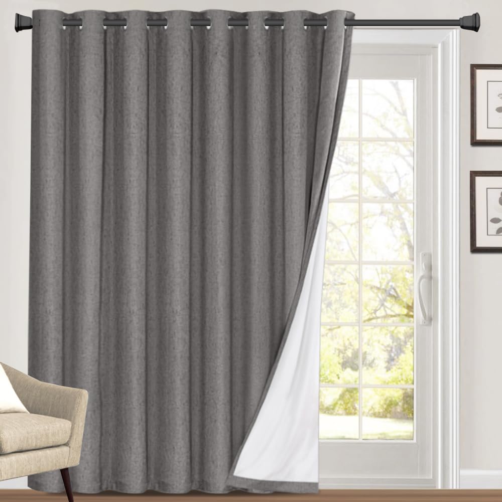 PrinceDeco Primitive Textured Linen 100% Blackout Curtains for Bedroom/Living Room Blackout Curtains 84 Inches Long, Energy Saving Window Treatment Curtains with White Liner (2 Panels, Natural)