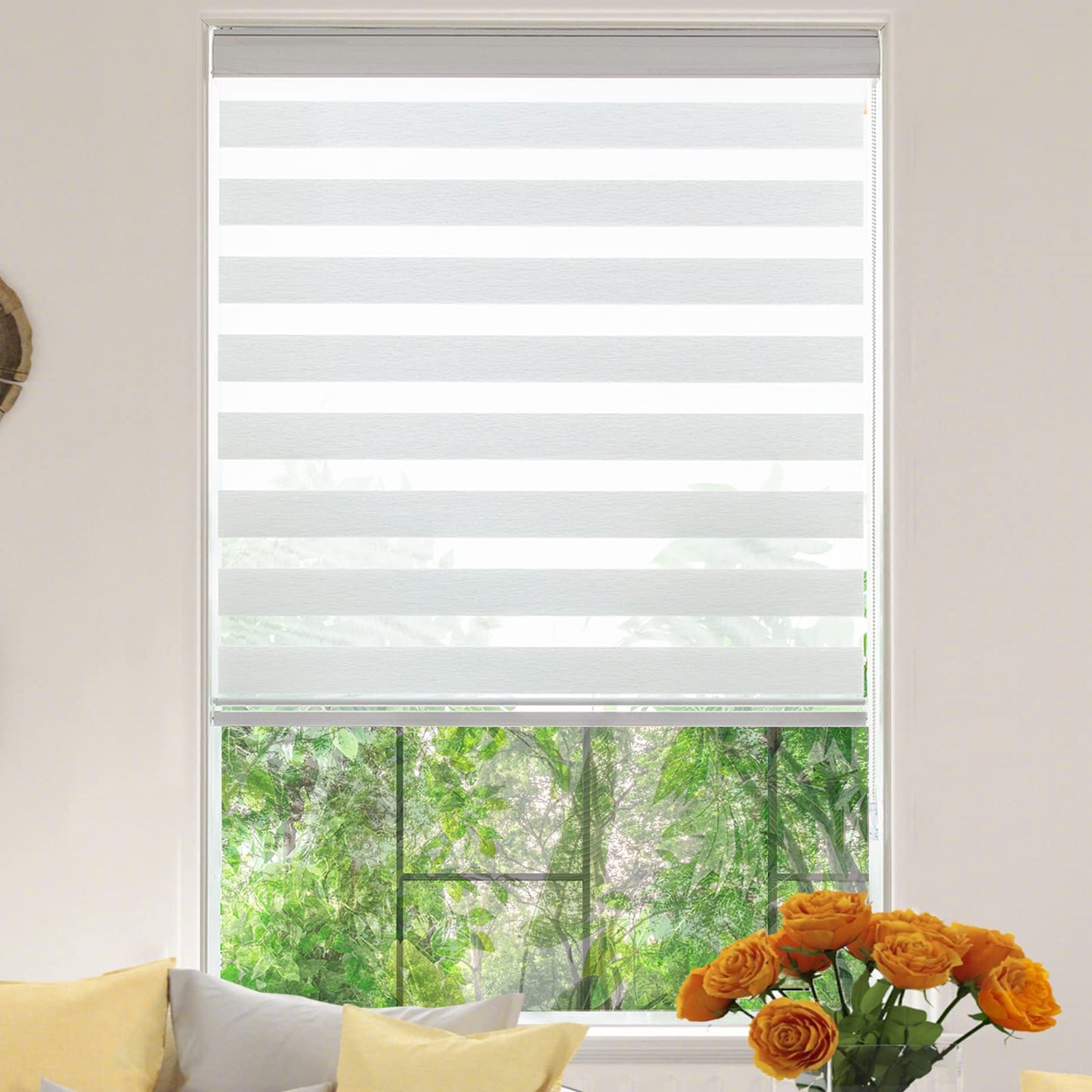 Zebra Roller Window Blinds,Custom Cut to Size,Roller Blinds Dual Layer Roller Shade Blinds, White,Fixed 64 InchesHigh,20 Inches Width