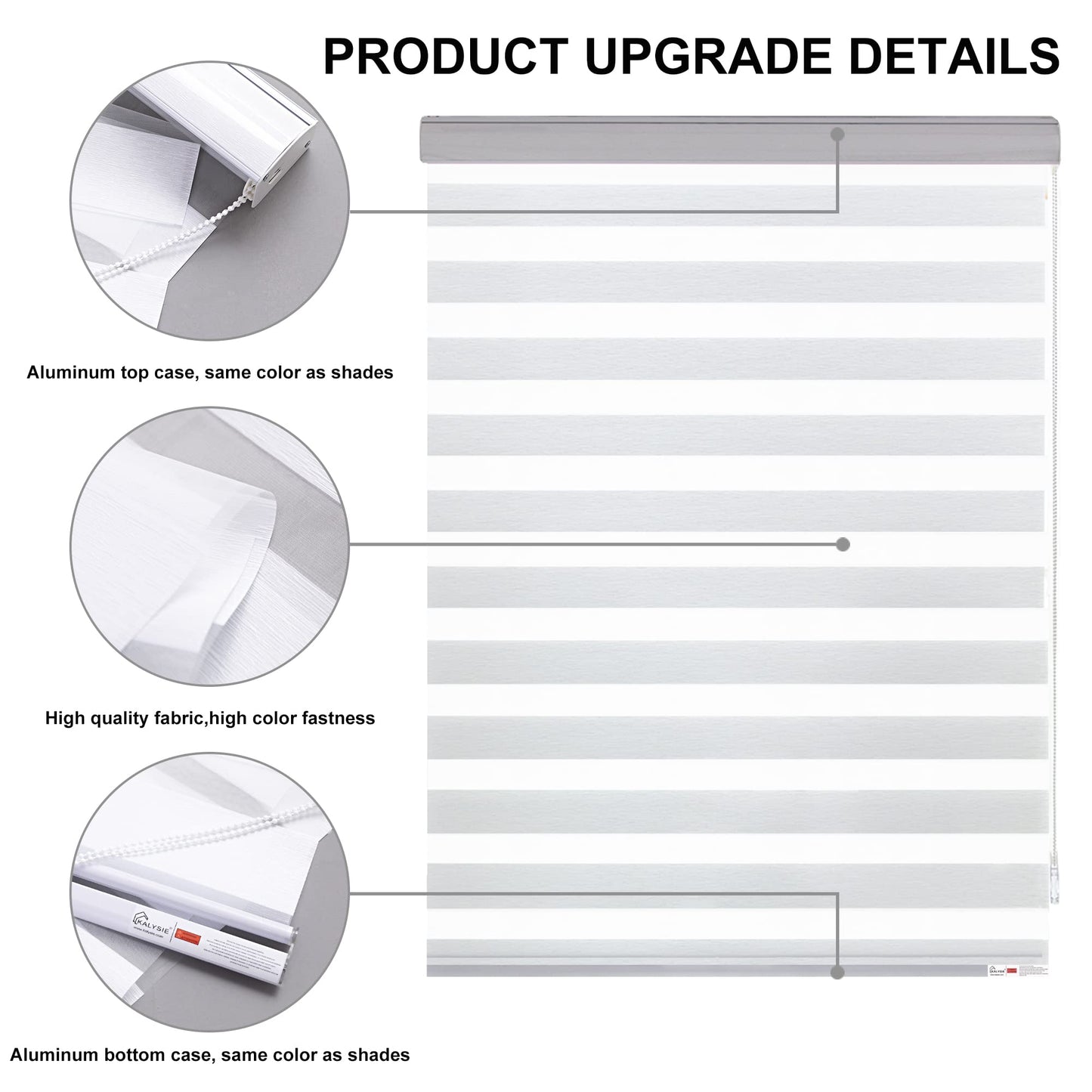 Zebra Roller Window Blinds,Custom Cut to Size,Roller Blinds Dual Layer Roller Shade Blinds, White,Fixed 64 InchesHigh,20 Inches Width