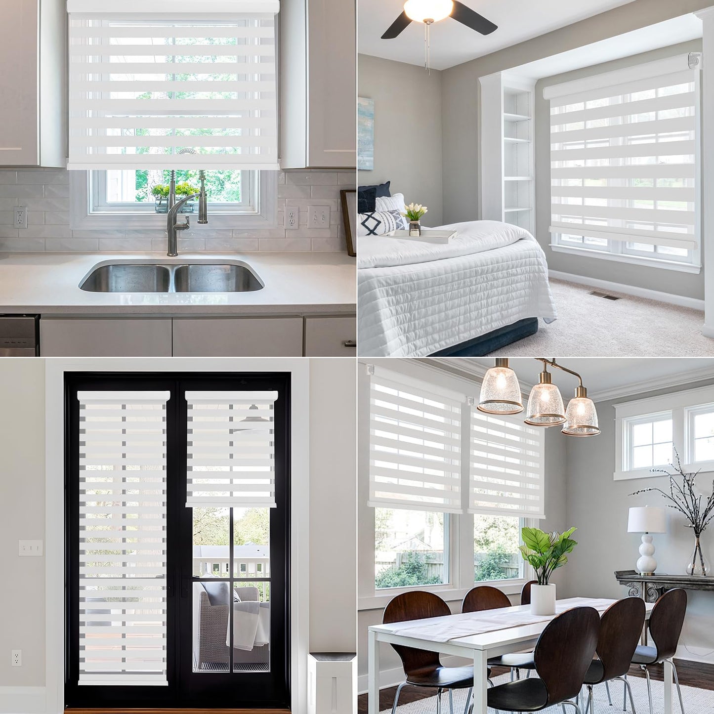 Zebra Blinds - Cordless Roller Window Shades, Dual Layer Light Filtering Roller Shades, 27" W X 64" H, Grey, Easy Install Day Night Window Blinds for Home, Office, French Door